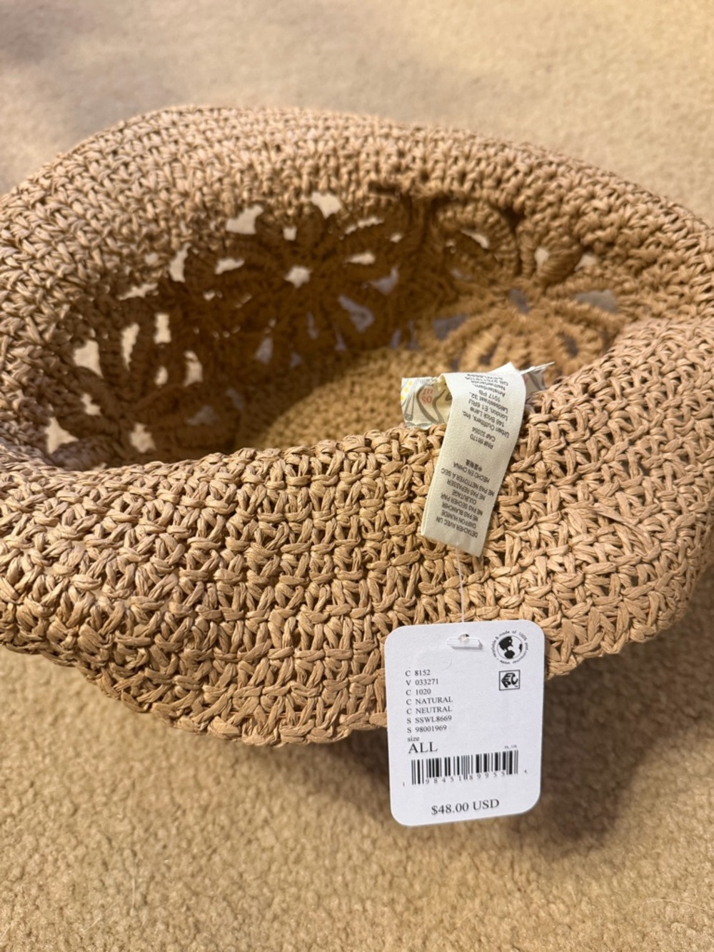 Free People Natural Crochet Straw Basket Hat